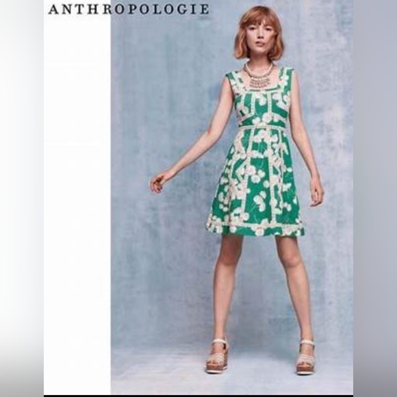 Anthropologie Dresses & Skirts - Anthropologie Maeve Emma Green and Cream Floral Dress , Size 6